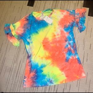 Tie dye ruffle sleeve tunic